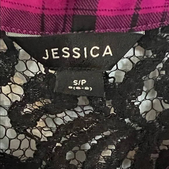 4/$20 Jessica Pink and Black Plaid Blouse - Picture 2 of 3